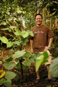 Jonathan Yee on the Kahaluu Country Store farm, south side, Oahu, Hawaii.